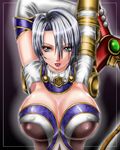  1041_(toshikazu) 1girl arms_up blue_eyes breasts cleavage huge_breasts isabella_valentine looking_at_viewer solo soul_calibur soulcalibur_iii white_hair 