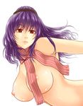  bad_id bad_pixiv_id breasts hair_ornament large_breasts lips nipples nude purple_hair red_eyes scarf short_hair simple_background solo touhou white_background x&amp;x&amp;x yasaka_kanako 
