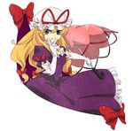  aarue bad_id bad_pixiv_id blonde_hair elbow_gloves gap gloves hair_ribbon hat hat_ribbon long_hair purple_eyes ribbon solo touhou umbrella white_gloves yakumo_yukari 