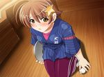  1girl brown_hair game_cg katakura_shinji kira_kira kneeling shiino_kirari short_hair solo 