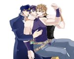  bad_id bad_pixiv_id blonde_hair blue_eyes blue_hair dio_brando hat jojo_no_kimyou_na_bouken jonathan_joestar kuujou_joutarou kyykttk lipstick makeup male_focus multiple_boys red_eyes sleeping 