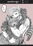  animalization bad_id bad_pixiv_id bow caesar_anthonio_zeppeli chikaka feathers flower greyscale hair_feathers hair_flower hair_ornament headband jojo_no_kimyou_na_bouken joseph_joestar_(young) monochrome scarf sunflower wolf 