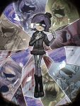  aida_(aidacamelia0516) beanie black_footwear black_jacket boots broken_glass cyn_(murder_drones) doll_(murder_drones) full_body glass hat highres humanoid_robot jacket khan_(murder_drones) mechanical_arms mechanical_legs murder_drones n_(murder_drones) nori_(murder_drones) parted_lips purple_eyes purple_hair robot solo_focus uzi_(murder_drones) v_(murder_drones) 