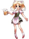  :d alcohol animal_ears barmaid beer beer_mug blonde_hair blue_eyes blush bobby_socks cat_ears cup dirndl dress earrings fang full_body german_clothes highres holding holding_cup jewelpet_(series) jewelpet_twinkle jewelry long_hair mary_janes miria_marigold_mackenzie nyama oktoberfest open_mouth shoes smile socks solo twintails 