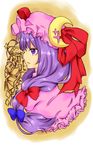  alice_(nh2) bad_id bad_pixiv_id colorized crescent hat highres long_hair patchouli_knowledge profile purple_eyes purple_hair solo touhou upper_body 