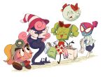  5girls alt_text bag blonde_hair blush_stickers bow bow_(paper_mario) closed_eyes colored_skin commentary curly_hair english_commentary eyewear_on_head floating ghost ghost_tail gloves goombella green_skin hair_bun hair_over_eyes hat hellspawnmotel laughing long_hair mario_(series) mimi_(paper_mario) mining_helmet multiple_girls nastasia paper_mario paper_mario:_the_thousand_year_door pink_hair ponytail purple_skin receipt red_bow shopping_bag simple_background single_hair_bun striped_clothes striped_headwear super_paper_mario twintails vivian_(paper_mario) walking white_background white_gloves witch_hat 