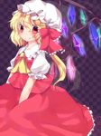  blonde_hair blush fang flandre_scarlet hair_ribbon hat hat_ribbon highres red_eyes ribbon side_ponytail solo touhou wings yucchan_(drizzle_star) 