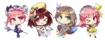  &gt;_o 4girls :o :q ;d absurdres applepie_1201 atelier_(series) atelier_firis atelier_lydie_&amp;_suelle atelier_sophie backpack bag beret blue_skirt blunt_bangs boots bow braid brown_bag brown_eyes brown_footwear brown_gloves brown_hair chibi closed_mouth commentary_request crystal_hair_ornament dress firis_mistlud flower frilled_hairband frills full_body gloves green_eyes gun hairband hand_up hat hat_flower highres holding holding_gun holding_staff holding_weapon long_hair looking_at_viewer lydie_malen multiple_girls notice_lines official_alternate_costume one_eye_closed open_mouth parted_bangs pink_eyes pink_hair pleated_skirt purple_footwear purple_skirt shirt short_hair shorts side_ponytail simple_background skirt smile sophie_neuenmuller sophie_neuenmuller_(new_self) sparkle staff standing standing_on_one_leg star_(symbol) suelle_malen thighhighs tongue tongue_out weapon white_background white_shirt white_thighhighs yellow_bow yellow_dress yellow_hat yellow_shorts 