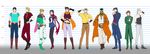  6+boys battle_tendency caesar_anthonio_zeppeli dio_brando dual_persona gakuran height_chart highres jean_pierre_polnareff jojo_no_kimyou_na_bouken jonathan_joestar joseph_joestar joseph_joestar_(young) kakyouin_noriaki kuujou_joutarou lineup lisa_lisa miruru_souya mohammed_avdol multiple_boys old older pantyhose phantom_blood scarf school_uniform stardust_crusaders teenage v younger 