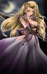  1041_(toshikazu) 1girl alternate_costume blonde_hair blue_eyes breasts cleavage large_breasts long_hair looking_at_viewer moon night setsuka solo soul_calibur soulcalibur_iii standing umbrella very_long_hair weapon 