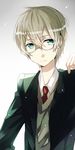  blonde_hair eugeo glasses green_eyes jianmo_sl male_focus school_uniform solo sword_art_online 