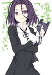  black_gloves black_hair blush breasts can't_be_this_cute crossed_arms eyepatch gloves headgear kantai_collection looking_at_viewer medium_breasts multiple_girls necktie ore_no_imouto_ga_konna_ni_kawaii_wake_ga_nai parody purple_eyes purple_hair safai school_uniform short_hair smile tatsuta_(kantai_collection) tenryuu_(kantai_collection) translated yellow_eyes 