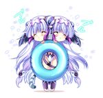  ^_^ blush closed_eyes double_bun haku_(p&amp;d) innertube long_hair puzzle_&amp;_dragons sakurano_tsuyu shaking_head silver_hair solo tail tiger_tail yin_yang 