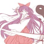  blackenter bow hair_bow hakama hakurei_reimu hakurei_reimu_(pc-98) japanese_clothes long_hair miko ofuda purple_hair red_hakama solo spot_color touhou touhou_(pc-98) very_long_hair wide_sleeves yin_yang 