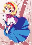  alice_margatroid bad_id bad_pixiv_id blonde_hair blue_eyes blush capelet crack dress frills greatestwashi hairband highres petals sash short_hair smile solo touhou 