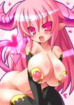  1girl areolae bent_over black_gloves black_legwear black_thighhighs breasts demon_girl demon_tail elbow_gloves female gloves heart horns huge_breasts long_hair natsumaru natsumaru_(berudesan) navel nipples no_panties nude open_mouth original pink_eyes pink_hair pink_lilith pink_lilith_(natsumaru) pointy_ears puffy_nipples solo succubus tail thighhighs 
