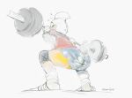 anatid anseriform anthro avian beak bird clothing duck embarrassed exercise feathers feet hi_res humiliation male membrane_(anatomy) oselotti quill_wonderfowl solo toes torn_clothing webbed_feet weightlifting workout