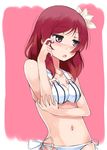  bad_id bad_pixiv_id bikini blush cutie_panther hair_tousle love_live! love_live!_school_idol_project navel nishikino_maki nyoijizai purple_eyes red_hair short_hair side-tie_bikini solo swimsuit 