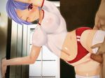  1boy 1girl boku_wa_kimiiro_2 boku_wa_kimiiro_2_~nyotaika_shita_boku_no_kyouchuu~ buruma caffe_mocha_soft censored doggystyle game_cg purple_hair tan tanline 