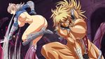  2girls abs ass blonde_hair blood breasts dark_skin inja_no_kuruwa large_breasts loss_war_iii monster multiple_girls muscle nipples nude sword toned weapon 