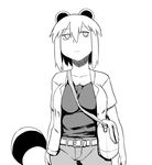  animal_ears araiguma-san bag belt between_breasts breasts casual expressionless greyscale large_breasts monochrome open_clothes original raccoon_ears raccoon_tail satchel short_hair solo strap_cleavage tail tsukudani_(coke-buta) 