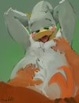 anatid anseriform anthro avian beak bird blush domestic_cat duck duo feathers felid feline felis fellatio fingers_through_hair grope hi_res male male/male mammal oral oselotti oselotti_(character) penile quill_wonderfowl sex solo_focus