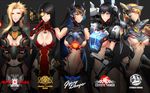  armor bad_id bad_pixiv_id black_hair blonde_hair blue_eyes blue_hair breasts character_name cherno_alpha cleavage cleavage_cutout coyote_tango crest crimson_typhoon cyborg fan gipsy_danger hand_on_hip highres large_breasts long_hair looking_at_viewer mecha_musume medium_breasts mullet multicolored_hair multiple_girls pacific_rim personification red_eyes sigm@ striker_eureka upper_body yellow_eyes 