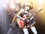  2girls character_request game_cg green_eyes guitar instrument katakura_shinji kira_kira long_hair multiple_girls wink 