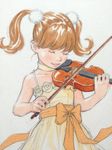  absurdres bow_(instrument) choker closed_eyes dress hair_ornament highres instrument kubonouchi_eisaku lips original solo traditional_media twintails violin white_background 