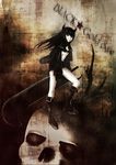  black_gold_saw black_hair black_rock_shooter kojima_kuroko red_eyes weapon 