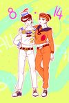  bad_id bad_pixiv_id black_hair cosplay dixie_cup_hat hat higashikata_jousuke higashikata_jousuke_(jojolion) higashikata_jousuke_(jojolion)_(cosplay) jojo_no_kimyou_na_bouken jojolion military_hat multiple_boys pino_0_0 pompadour 