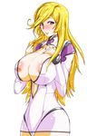  :o areolae blonde_hair blush bodysuit breasts highres huge_breasts jewelry long_hair looking_at_viewer necklace purple_eyes simple_background solo uchuu_senkan_yamato uchuu_senkan_yamato_2199 white_background yurisha_iscandar yuumin 