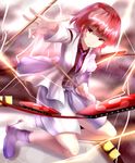  drum hizagawa_rau horikawa_raiko instrument lightning necktie purple_neckwear red_eyes red_hair short_hair solo touhou 