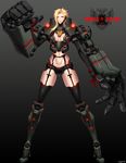  absurdres bad_id bad_pixiv_id black_legwear blonde_hair breasts character_name cherno_alpha cleavage_cutout crest full_body garter_belt glowing highres long_hair mecha_musume mechanical_arms medium_breasts mullet navel neon_trim pacific_rim personification power_suit red_eyes robot_joints sigm@ thighhighs 