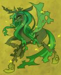  animal animal_focus commentary_request green_background green_eyes green_hair green_theme hole_on_body horns insect_wings long_hair my_little_pony my_little_pony:_friendship_is_magic no_humans pony_(animal) queen_chrysalis rikose single_horn sketch smile solo winged_unicorn wings 