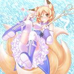  ;) @_@ animal_ears bare_shoulders bike_shorts blonde_hair blush boots breasts chen chen_(cat) detached_sleeves embarrassed fox_ears fox_tail frills highres magical_girl medium_breasts multiple_tails one_eye_closed over-kneehighs rug_beater short_hair smile solo star tail tamahana thighhighs touhou v_over_eye wavy_mouth white_legwear yakumo_ran yellow_eyes 