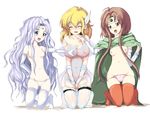  :d ^_^ bad_id bad_pixiv_id blonde_hair blue_eyes breasts brown_hair cameltoe closed_eyes covering covering_crotch echizen_(hvcv) fire_emblem fire_emblem:_thracia_776 kneeling lavender_hair long_hair miranda_(fire_emblem) multiple_girls nanna_(fire_emblem) navel nipples open_mouth orange_legwear panties pink_panties red_eyes sara_(fire_emblem) side-tie_panties small_breasts smile take_your_pick thighhighs underwear white_legwear white_panties 