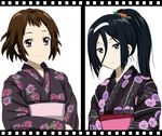  black_hair blue_eyes brown_hair cp9a hair_between_eyes hairband hyouka ibara_mayaka irisu_fuyumi japanese_clothes kimono long_hair multiple_girls pink_eyes ponytail short_hair yukata 