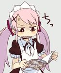  angry animated animated_gif apron artist_request blush_stickers book clenched_hands copyright_request fangs hair_ornament maid open_book pink_hair reading scrunchie solo symbol-shaped_pupils thumbnail_surprise twintails upper_body x_hair_ornament 