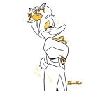 anatid anseriform anthro avian beak bird carmen_miranda clothed clothing crossdressing croxovergoddess drag duck feathers female fruit_hat jewelry makeup male_(lore) quill_wonderfowl solo tail tail_motion tailwag