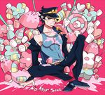  bad_id bad_pixiv_id black_hair candy food gakuran green_eyes hat jojo_no_kimyou_na_bouken kuujou_joutarou lollipop marshmallow mikannu school_uniform sweets 