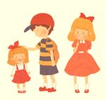  2girls backpack bag black_hair blonde_hair brother_and_sister dress hat mario59 mother_(game) mother_2 multiple_girls ness overalls paula_(mother_2) ribbon siblings smile tracy 