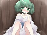  bare_shoulders bucket green_eyes green_hair hammer_(sunset_beach) in_bucket in_container japanese_clothes kimono kisume obi off_shoulder sash short_hair sitting smile solo touhou twintails 