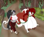 anthro ball_gag bdsm big_breasts bludge bondage bound breasts canid canine canis cleavage clothed clothing collar curvaceous domestic_dog female gag hair heterochromia husky kink leash mammal nipples red_hair slightly_chubby xchiseaxmargaritax 
