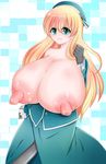  1girl areolae atago_(kantai_collection) blonde_hair blue_eyes breasts cap erect_nipples female gigantic_breasts gloves huge_nipples kantai_collection large_areolae long_hair long_nipples melon_(artist) nipples smile solo 