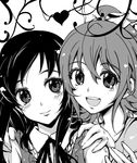  :d aida_mana blush couple dokidoki!_precure greyscale hands_on_shoulders heart hishikawa_rikka long_hair monochrome multiple_girls open_mouth ploki precure short_hair smile upper_body yuri 