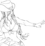  1girl backpack bag braid breasts cowboy_hat erza_scarlet fairy_tail hat highres large_breasts lineart mashima_hiro ponytails solo traced twin_braids 