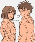  1girl blush hajime_no_ippo heart makunouchi_ippo mashiba_kumi monochrome orange_(color) scarf sketch u-min 