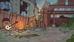  ak-47 alcohol assault_rifle beanie black_hat broken_window building bush campfire cigarette fence fire glass_bottle gondola_(meme) grass guitar gun hat instrument kalashnikov_rifle meme nahyon on_ground outdoors rifle smoking squatting stalker_(game) tree vodka weapon 
