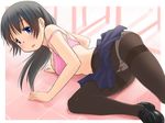  black_hair black_legwear blue_eyes blush bra breasts floor gusset long_hair looking_at_viewer medium_breasts original panties panties_under_pantyhose pantyhose retsumaru school_uniform shoes skirt thighband_pantyhose underwear 